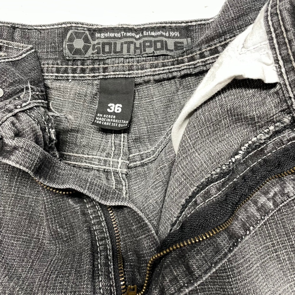 Mens Jeans 36 Black Faded Y2K Baggy Hip Hop Streetwear Relaxed Straight Denim - Picture 2 of 11